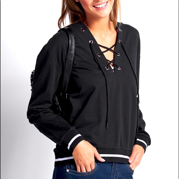 Lace Up Black Hoodie - Picture 3 of 5